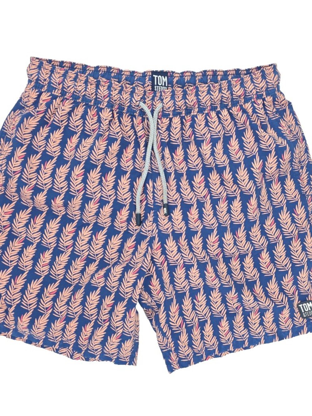 Tom & Teddy Swim Trunks Shorts Mens Large Blue Pink Leaves Print 6.5" Floral